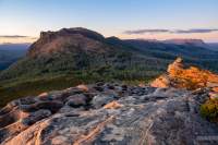 300 million year old sandstone outcrop high above Lake St Clair / leeawuleena in the Tasmanian Wilderness World Heritage Area.